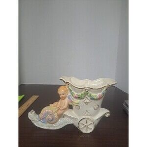 1940s Coventry Cherub Riding On Snal Porcelain Plater Vase With Gold Trim 5506A